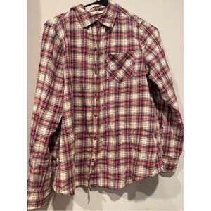 I Love H81 Pink Plaid Flannel Long Sleeved Buttoned Down Shirt